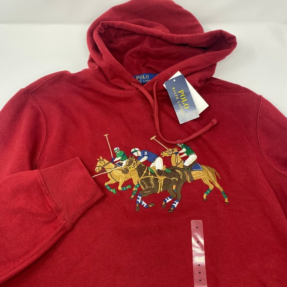 Polo Ralph Lauren Other - Polo Ralph Lauren Mens Medium Red Equestrian‎ Triple Pony L/S Pullover Hoodie